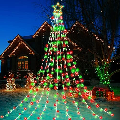 Christmas Lights Outdoor, 320 LED 8 Light Modes Outdoor Christmas Decorations, Plug-in Waterproof Christmas String Lights for Yard, Garden, Party, Holiday, Xmas Decor - Red & Green by FUNIAO