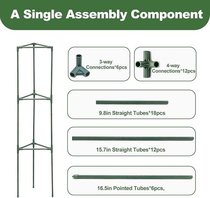 Tomato Cages for Garden&Pots, 4 Pack 50" Plant Support Trellis for Tomatoes, Cucumbers, Beans | Heavy-Duty Steel with Rust-Proof Coating | Garden Stakes for Outdoor Indoor Plants