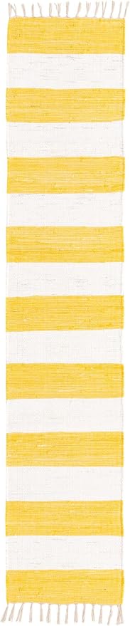 Unique Loom Chindi Rag Collection Area Rug - Striped (2' 2" x 10' Runner, Yellow and Ivory)