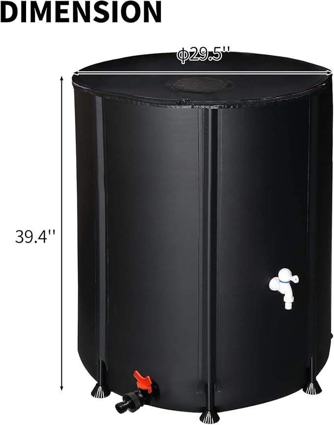 132 Gallon Folding Rain Barrel Water Tank, Portable Water Storage Tank, Rainwater Collection System Downspout, Upgraded Water Catcher Container with Filter (Black, 132 Gallon)