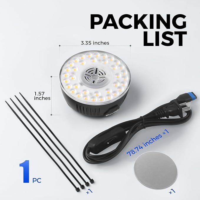Barrina Orbgrow OG09 Puck LED Grow Light, 5000K 9W(135 Watt Equiv), Plant Lights for Indoor Plants Full Spectrum, Magnetic & Linkable, Small Grow lamp, Perfect for Plant Shelf, 1 Pack, Black