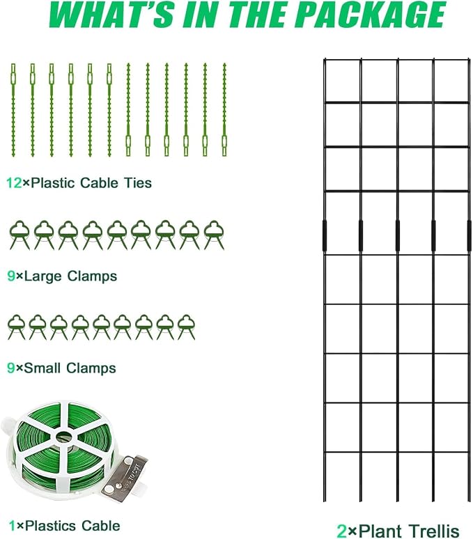 DoCred Cucumber Trellis, 59" H 2 Pack Metal Foldable Upgraded A Frame Garden Trellis for Raised Bed Climbing Plants, Vegetables, Including Plant Support Clips, Twist Ties, Plastic Ties, Black