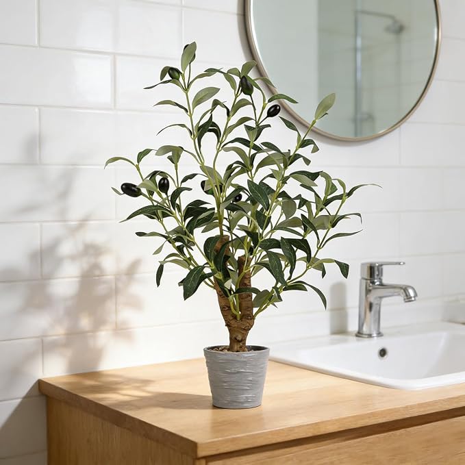 TOARTi Artificial Small Olive Tree Potted Plant with Stone Pot, 11.8" Tall Japanese Bonsai Tree Faux Plants Desk Plant, Realistic Greenery Decor for for Home Bedroom Bathroom Office Desk