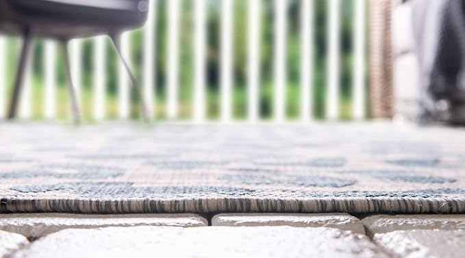 Unique Loom Outdoor Safari Collection Area Rug - Leopard (6' 1" x 9' Rectangle, Teal/ Ivory)