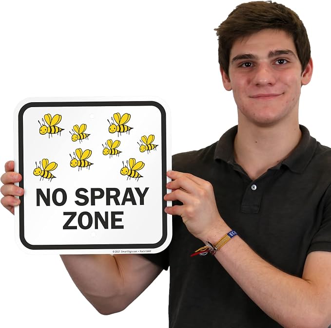 SmartSign 12 x 12 inch “No Spray Zone” Metal Sign with Bees Graphic, 63 mil Laminated Rustproof Aluminum, Black/Yellow on White, Made in USA