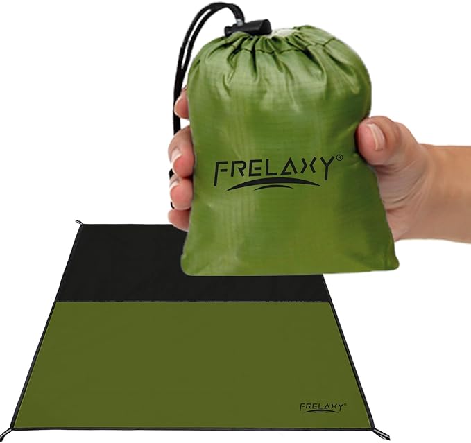 Frelaxy Pocket Picnic Blanket, Waterproof Sandproof Beach Mat, Compact Camping Tarp for Festivals, Hiking, Travel, Outdoor Recreation (Army Green, 57'' x 60'')