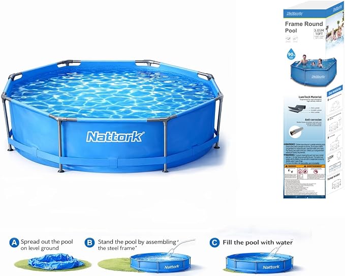 Nattork Above Ground Pool 10' x 30" Framed Swimming Pools, Outdoor Backyard Pool Round Family Pool Set Easy-Install Upgraded T-Pipe 1200 Gallon Pool Backyard Pool