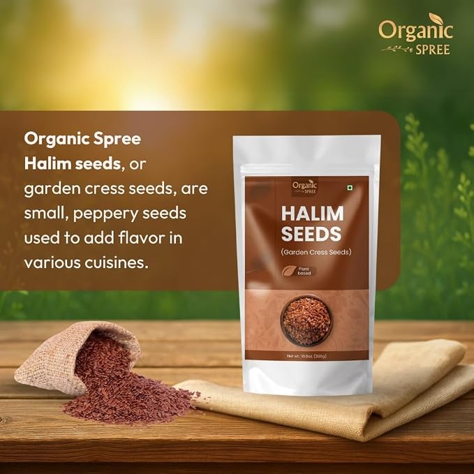 Organic Spree Halim Seeds 300gm (10.6oz) | Garden Cress Seeds | Lepidium Sativum | Pure and Natural- Pack of 2