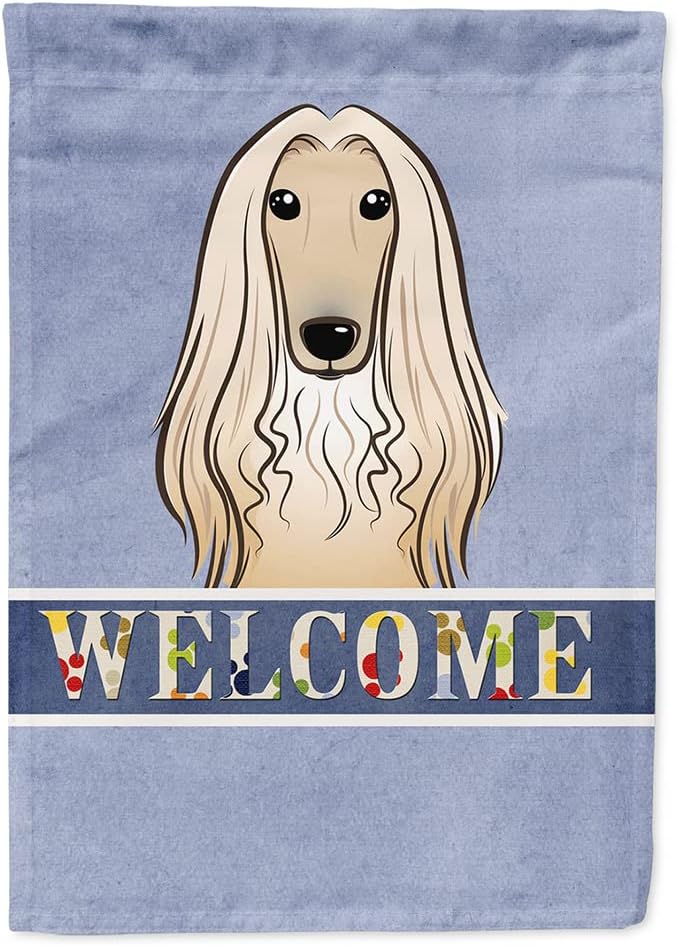 Caroline's Treasures BB1430CHF Afghan Hound Welcome House Flag, Blue Large Porch Sleeve Pole Decorative Outside Yard Banner Artwork Wall Hanging, Polyester, House Size, Multicolor