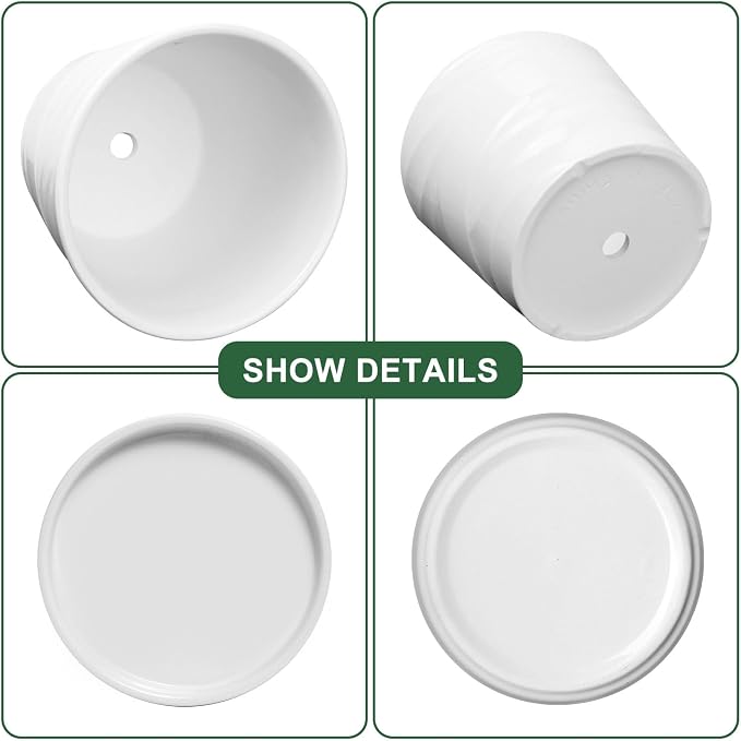 6.7 + 5.5 Inch Plant Pot, Ceramic Planter with Drainage and Saucer,Ceramic Pots for Plants, Indoor Plant pots,Succulent Orchid Flower Pot(Pure White)