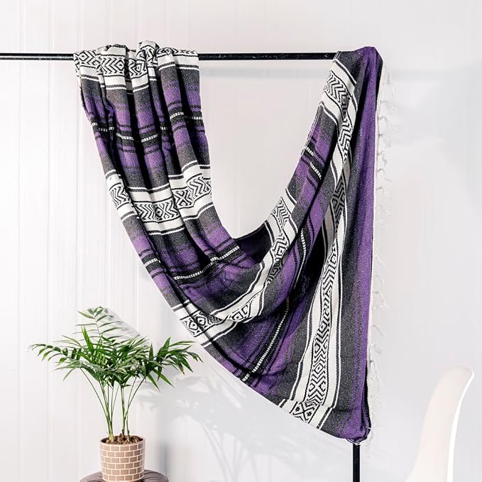 Airooglee Large Mexican Blanket - Perfect as Yoga Blanket, Outdoor Blanket, Beach Blanket, Serape Blanket, Picnic Blanket, Camping Blanket, Boho Home Décor (Purple)