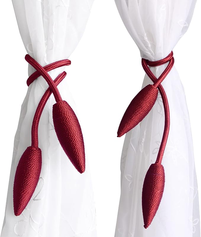 Valea Home 2 Pieces Christmas Curtain Tiebacks Clips Creative Window Drape Twist Tie Backs European Style Custom Made Curtain Holders Decorative Draperies Holdbacks, Burgundy