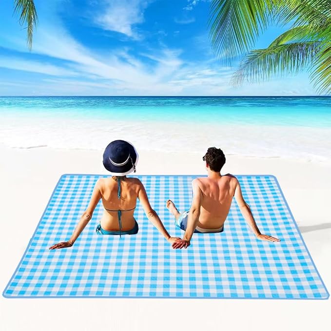 LRUUIDDE Extra Large Picnic Blanket Beach Blankets, Outdoor Foldable Waterproof Sand Mat for Beach Camping Hiking Travel Family Concerts Grass Park Music Festival Lawn Mats (Blue, 80x80inch)