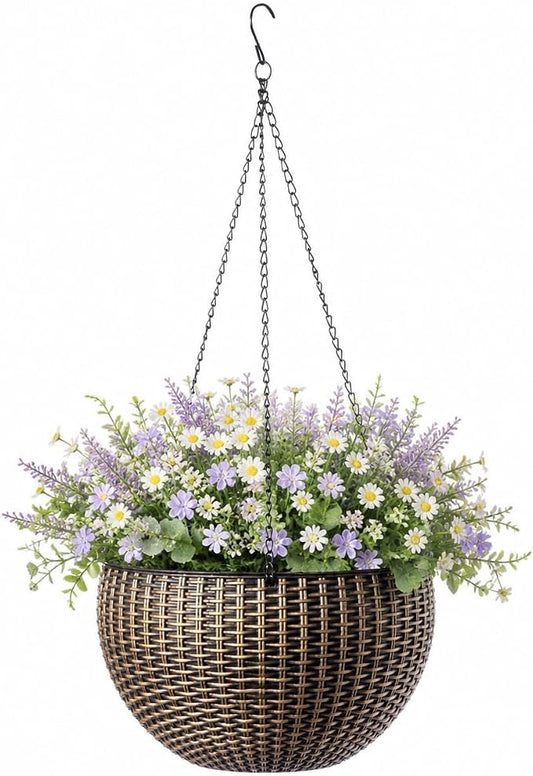 10" Self Watering Bronze Hanging Basket Flower Planter