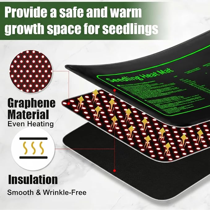 2 Pack Plant Heating Mat, 10”x20.5" Waterproof Seedling Heat Mat for Seed Starting Seeds Germination Plants, 18W Graphene Thick Reusable Heating Pads Fit For 1020 Seedling Trays, Ideal Gardening Gifts