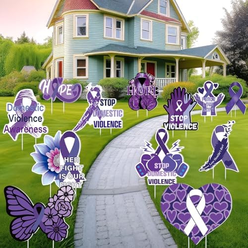 12 Pcs Domestic Violence Awareness Yard Signs Purple Ribbon, Stakes - Image 4