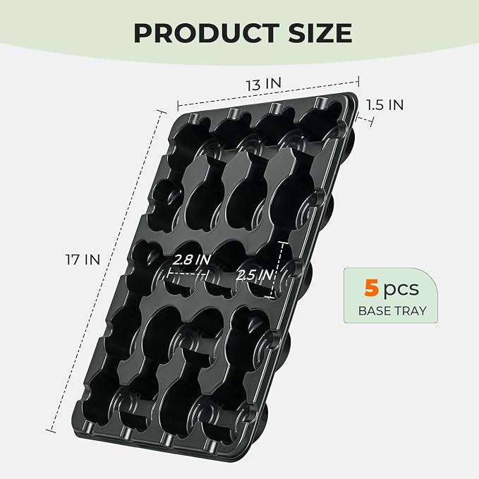 homenote 3 Inch Seed Starting Trays 5 Pack, 20-Cell Seedling Starter Trays for Indoor Outdoor Growing, Plant Starter Germination Trays for Pots Seedlings 3" Opening Compatible Pots