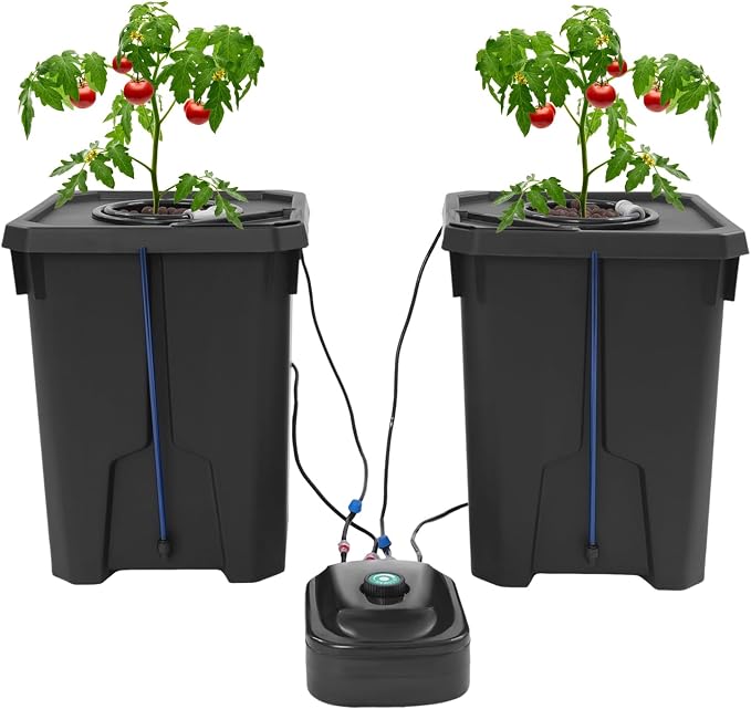 Hydroponic Growing Bucket Kit, Recirculating Hydroponics Growing System Drip Garden System with 2 Hydroponics Growing Buckets & Air Pump, Deep Water Culture Drip Irrigation Garden System