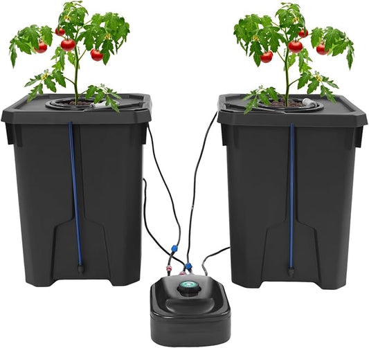 Hydroponic Growing Bucket Kit, Recirculating Hydroponics Growing System Drip Garden System with 2 Hydroponics Growing Buckets & Air Pump, Deep Water Culture Drip Irrigation Garden System