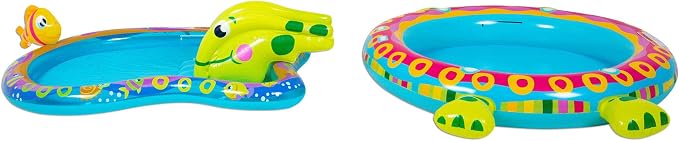 Banzai Shade 'N Slide Turtle Inflatable Outdoor Kiddie Splash Pool with Fish Sprinkler, Removable Canopy, and Mini Slide for Ages 3+