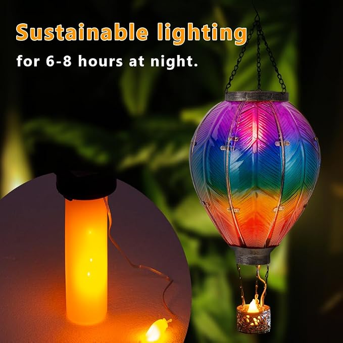 STARSOUL Extra Large Solar Hot Air Balloon Lantern with Flickering Flame, Hanging Solar Lantern Outdoor Waterproof, Hot Air Balloon Solar Light Decorations for Garden Yard Lawn Porch