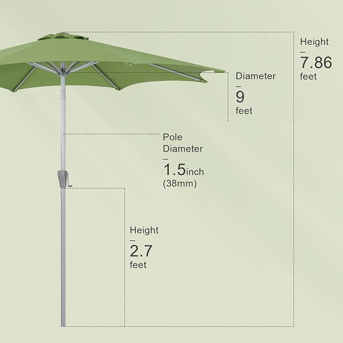 Tempera Patio Umbrellas Arc Edge Outdoor Table Market Umbrellas with Crank & Pust Button Tilt|Auto-Tilt, 8 Steel Ribs, High Color-Fastness Canopy