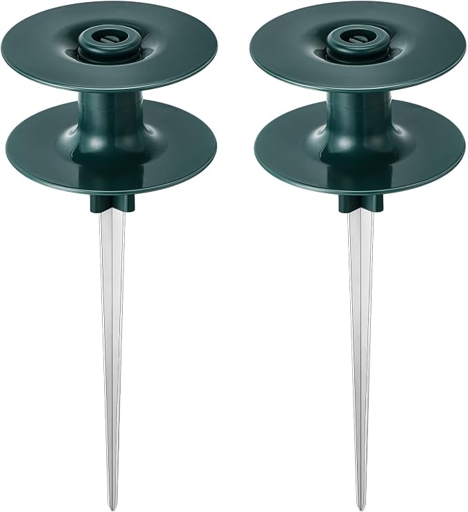 Chumia 2 Pieces 10 Inch Garden Hose Guide Spike, Zinc Coated Rustproof Heavy Duty Metal Stake, Sturdy Top, Keeps Garden Hose Out of Flower Beds, Guard for Yard Plant Protection (Dark Green)