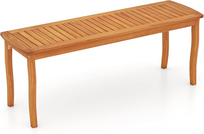 Tangkula Acacia Wood Outdoor Bench, 47" 2-Person Patio Dining Bench with Slatted Seat, Backless Wooden Entryway Bench, Farmhouse Indoor Outdoor Bench for Garden, Poolside, Deck & Park (1,Natural)