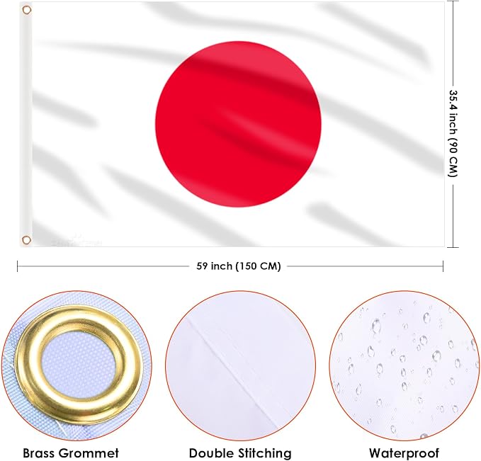 AhfuLife Japan Flag Japaneae Flag 3x5 Ft, Large Japaneae National Flags for Outside - Double Side with Brass Eyelets for Olympic Party Decorations, Bar Garden Street Decoration Indoor Outdoor