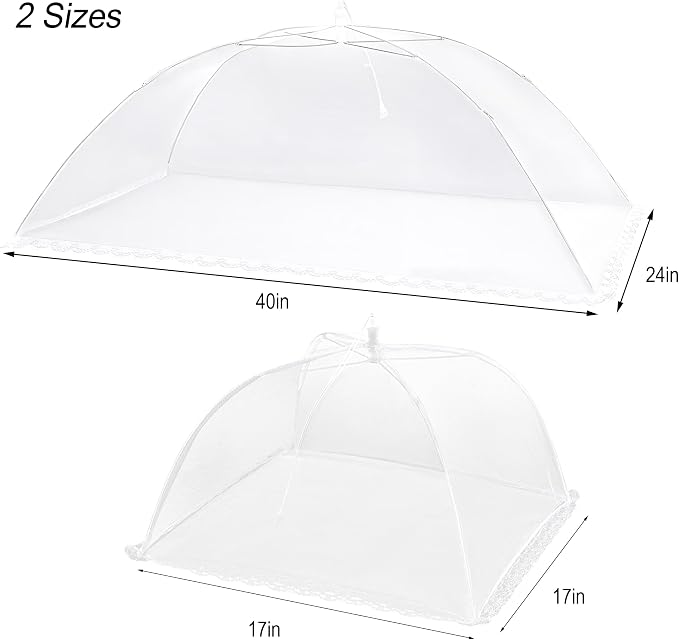 8 Pack Mesh Food Covers for Outside - 2 Extra Large (40 x 24 in) & 6 Large (17 x 17 in) Food Tents, Collapsible and Reusable Food Covers for Outdoors Picnic, BBQ, Camping, Party Supplies