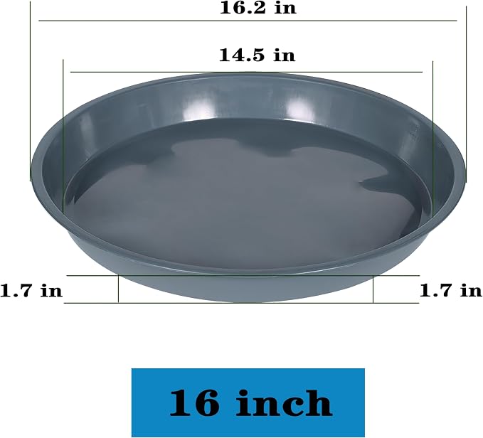 VUWEZ 6 Pack of Plant Saucer 16 Inch, Plant Tray Round, Plastic Flower Plant Trays for Pots, Plant Saucers for Indoors 16", Plant Pot Saucers, Planter Tray for Planter 13-16" (16", Gray)