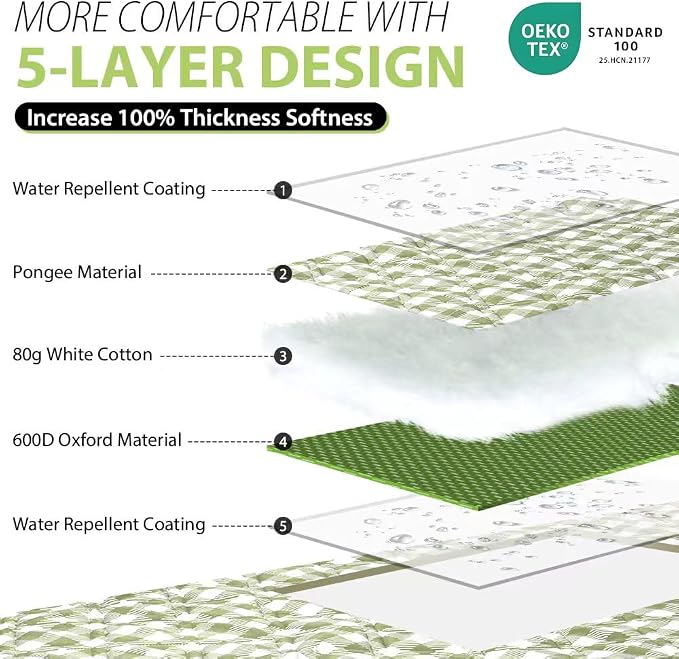 ZAZE Extra Large Picnic Outdoor Blanket, 80''x80'' Waterproof Foldable Blankets Gingham Picnic Mat for Beach, Camping Grass Lawn Park Accessories Cute Couple Gifts Ideas Wedding Registry(Green White)