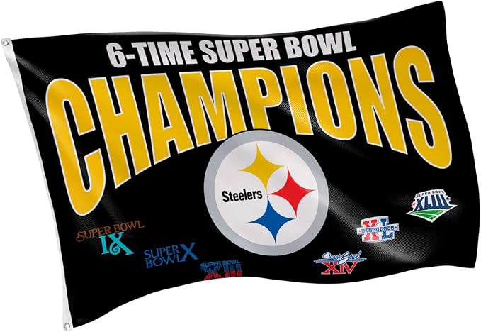 NFL Pittsburgh Steelers Multi-Win Superbowl Champions 3x5 Flag for Outside with Grommets | Outdoor & Indoor | Heavy Duty Flag & Banner | Works with Flag Pole for Outside House
