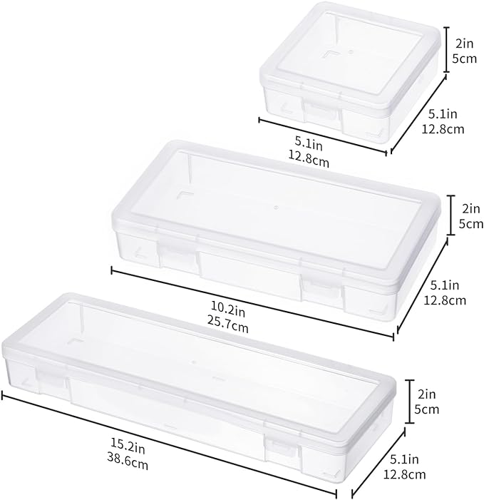 novelinks Clear Pencil Box and Small Plastic Storage Containers with Lids | 2 Small + 2 Medium + 2 Large, Board Game Storage Containers, Task Boxes for Special Education, Balloon Storage Organizer