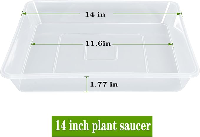 LWALRS Square Plant Saucer 14 Inch 2 Pack, Strong Clear Plastic Flower Plant Pot Saucer, Square Planters for Indoors and Outdoors Plants, Garden Plant Saucers for Pots Plant Trays.