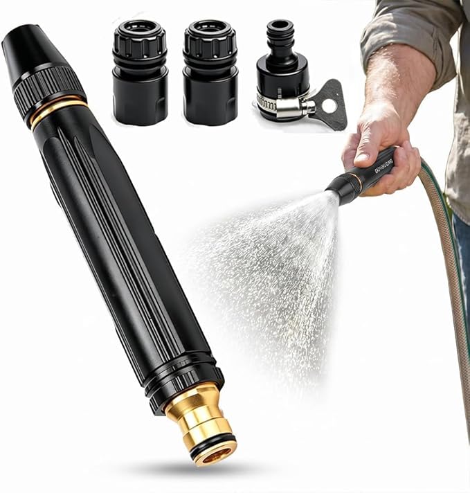 Home High Pressure Water Gun, Adjustable Metal Garden Hose Nozzle with Leak-Proof Connector, Heavy Duty Water Sprayer for Car Washing, Plant Watering, Patio, Floor and Outdoor Cleaning (1Pccs)