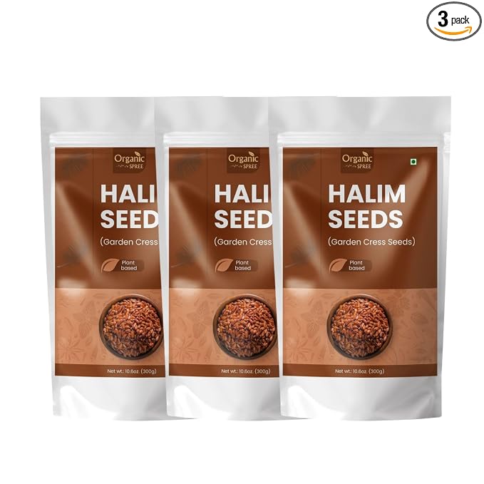 Organic Spree Halim Seeds 300gm (10.6oz) | Garden Cress Seeds | Lepidium Sativum | Pure and Natural - Pack of 3