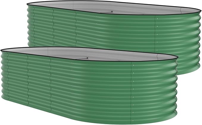 Garvee 8x4x2ft Galvanized Raised Garden Bed, Oval Metal Planter Box with Anti-Cut Safety Edges, 479 Gallons Rust-Resistant Deep Root Planter for Outdoor Vegetables, Flowers, Herbs, Green