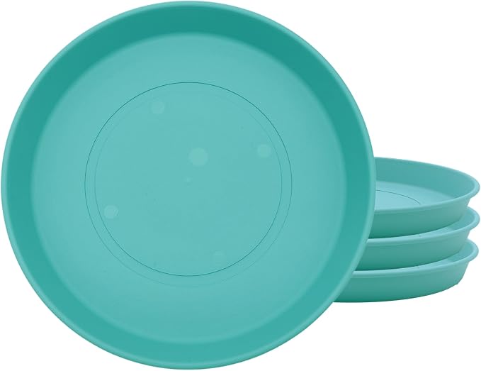 The HC Companies 7 Inch Prima Round Plant Saucer, Lightweight UV-Resistant Plastic Outdoor & Indoor Flower Pot Tray, 4-Pack Plant Pot Trays for Garden & Home Decor, Dusty Teal