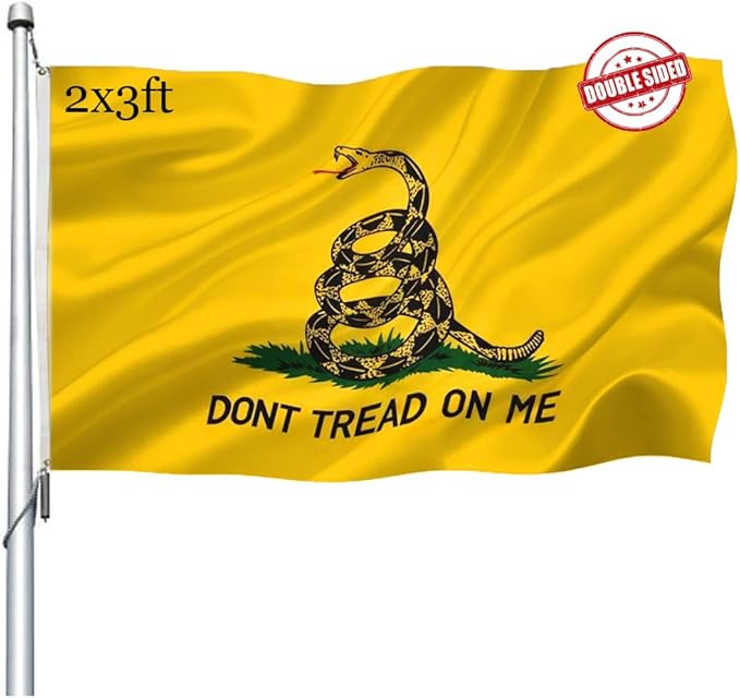 Dont Tread on Me Double Sided 2x3 Outdoor- Heavy Duty Don't Tread on Me Gadsden Flags -Tea Party Rattlesnake Flags Banner with 2 Brass Grommets 4 Rows Stitched