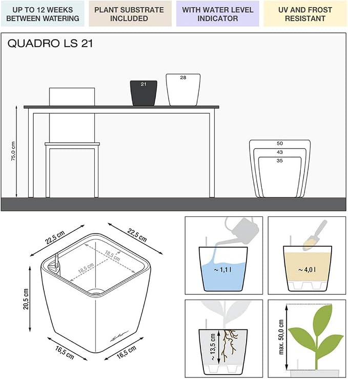 Lechuza Quadro Premium LS 21 Silver Metallic 16128