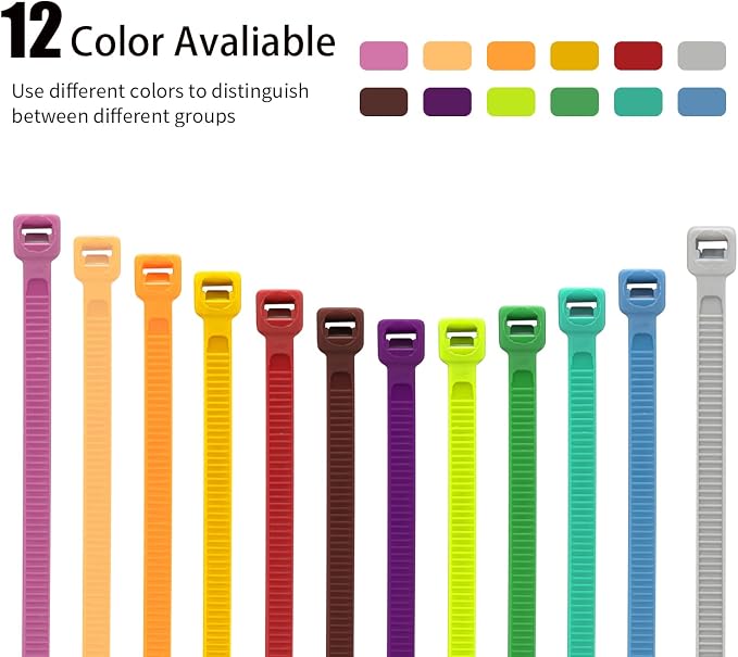 XINGO 1200 PCS Colored Garden Zip Ties 8 inch, 50 lbs Strength, Multicolor Self-Locking Nylon Zip Ties for Marking Chickens Legs or Deco Mesh Wreath Supplies