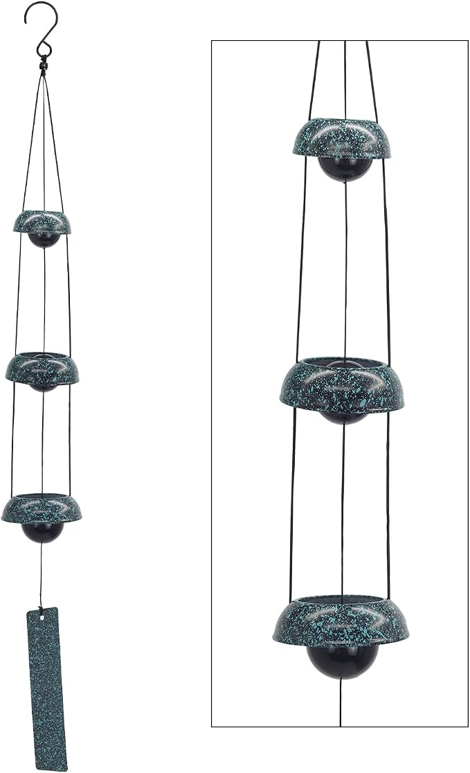 ASTARIN Temple Wind Chimes - Dark Atrovirens, 3 Bells, Feng Shui Home Yard Decoration, Memorial Gift for Peace Lovers