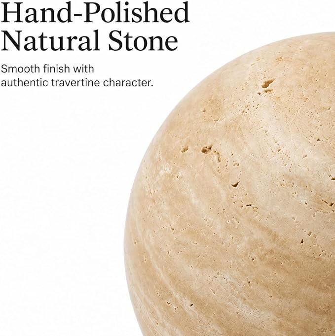 Natural Travertine Decorative Sphere, 2.36 Inch Stone Ball Decor, Hand-Polished Beige Orb Accent for Shelves, Dressers, Trays and Coffee Table