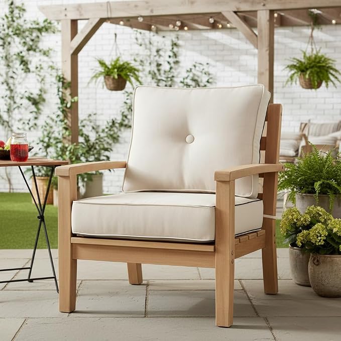 Sunbrella Deep Seat Cushion Set – Seat & Back Cushions for Patio Chairs, Sofas & Loveseats – Fade Resistant Outdoor Fabric, Ties, Zippered Cover, Cord Trim, Cast Pumice