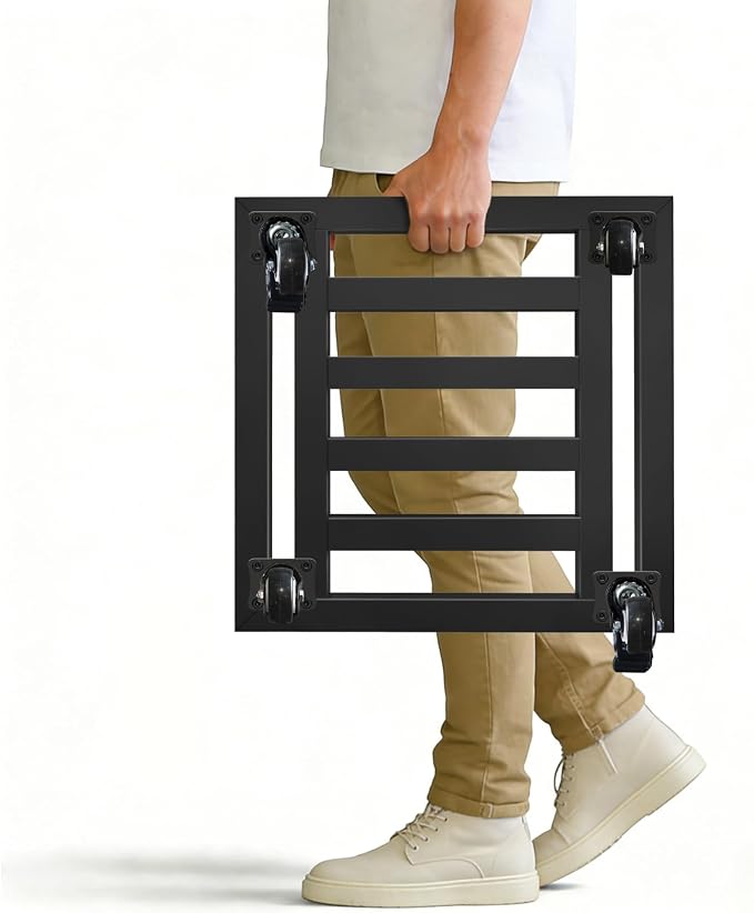 LUBORN Plant Caddy with Wheels, 16'' Heavy Duty Large Metal Rolling Plant Stand with Lockable Caster, Square Plant Dolly Rust-Proof for Large Planters, Holds up 500 Lbs, 1 Pack