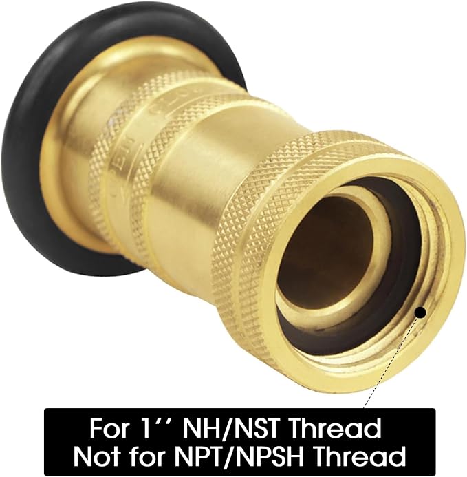 Fire Hose Nozzle 1" NH/NST Spray Jet Fog, 100 PSI 75 GPM Heavy Duty Industrial Brass Equipment Water Hose Nozzle