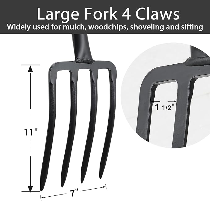 Oliynedy Pitch Fork for Hay, Heavy Duty Pitchfork for Garden, Broadfork Yard Garden Tools with 30 inch Metal Handle for Gardening Digging, Mulching