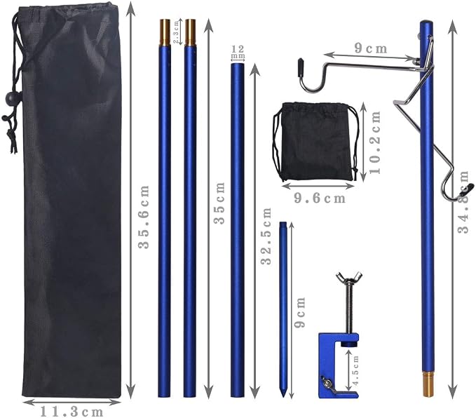 HIKEMAN Folding Lantern Stand Pole Portable Lamp Stand Hook Collapasible Light Stand Holder for Camping Fishing Picnic BBQ Outdoor Activities (Blue)