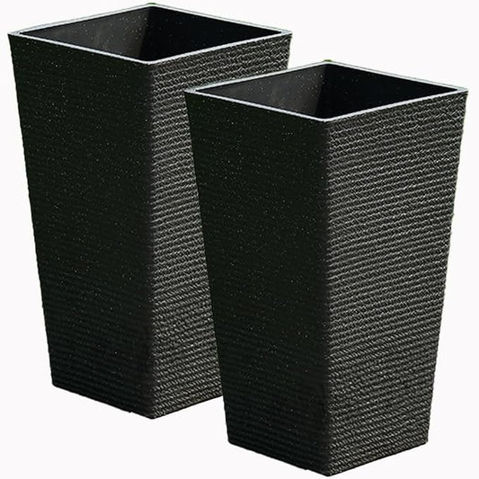 2 Sets Large Tall Black Planters Planter 21''H x 12''W | Faux Stone, Tapered Resin Plastic,For Outdoor Indoor Plants,For Porch Patio Garden Front Door,Heavy Duty,With Drainage Tray